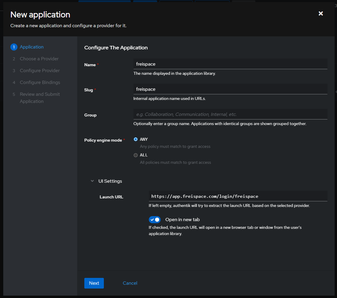 Create SAML application in authentik