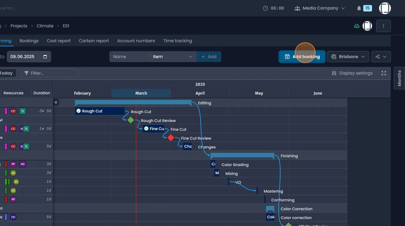 Add booking button in top right for creating new gantt chart entries
