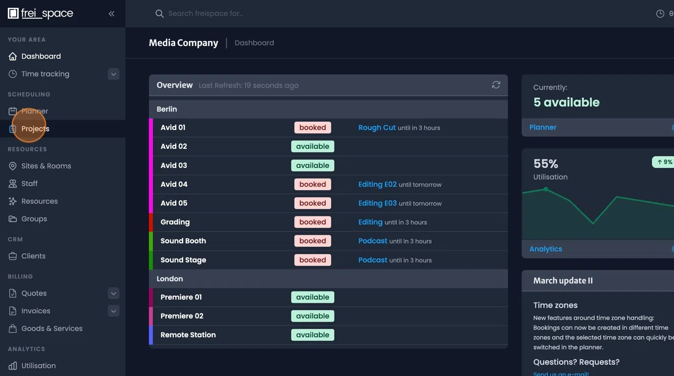 Planning tab navigation for accessing project gantt chart interface