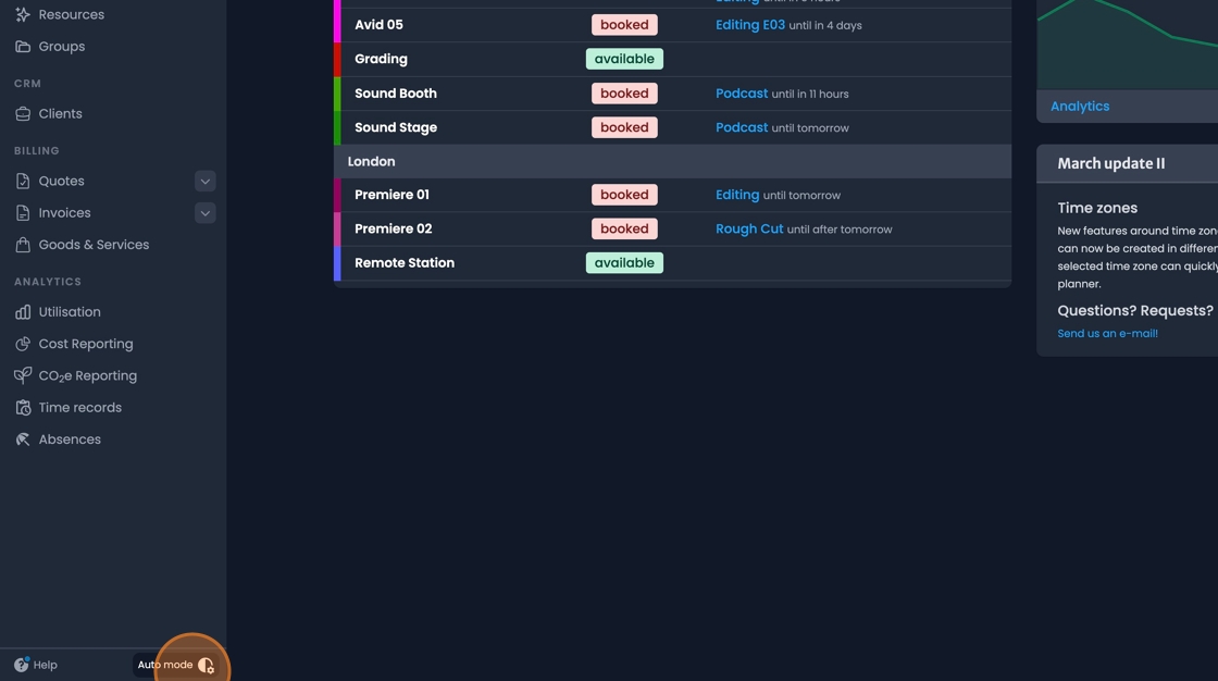 Light/Dark mode toggle button in the bottom left navigation