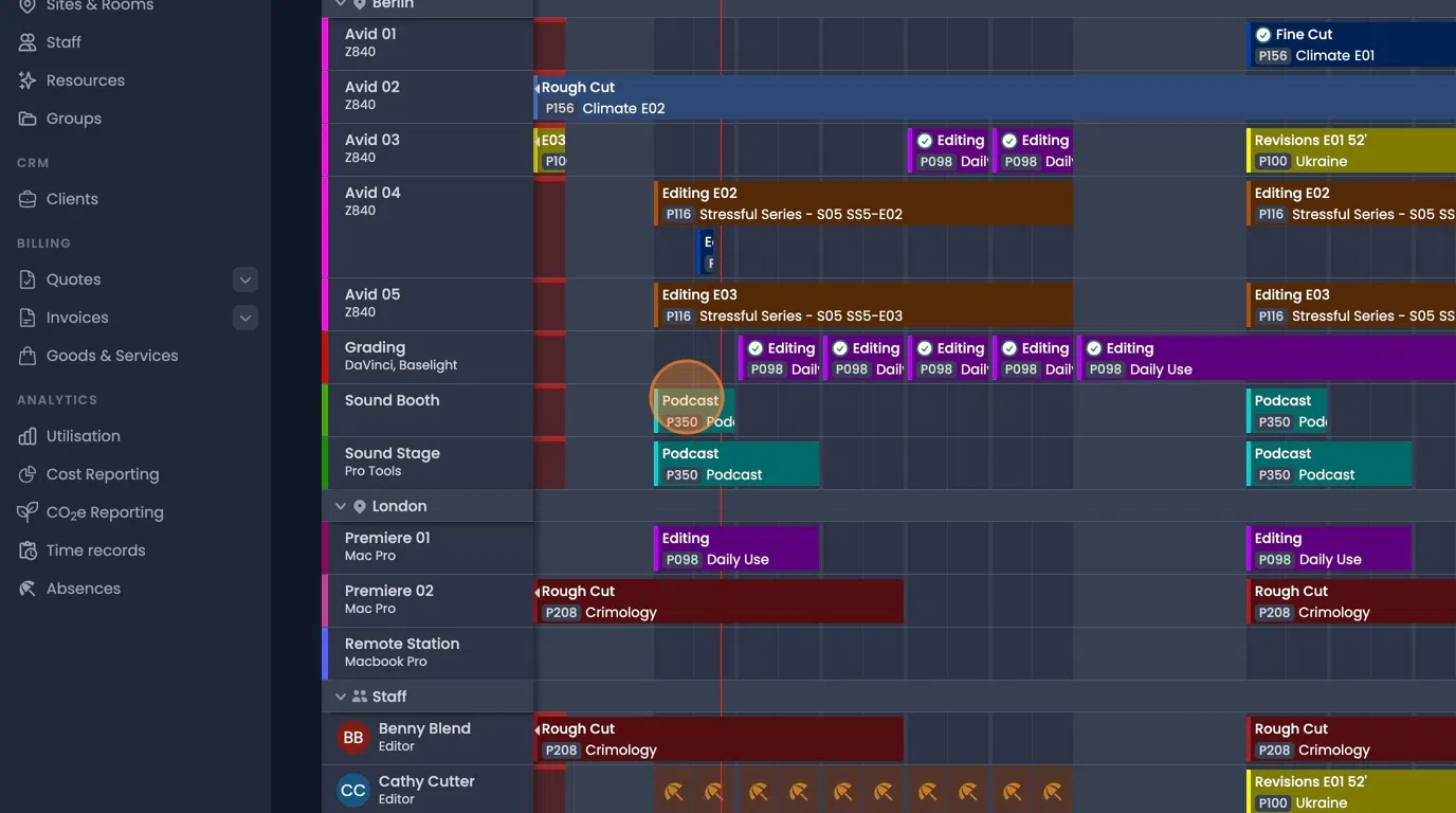 Click and drag functionality to move bookings between resources and time slots