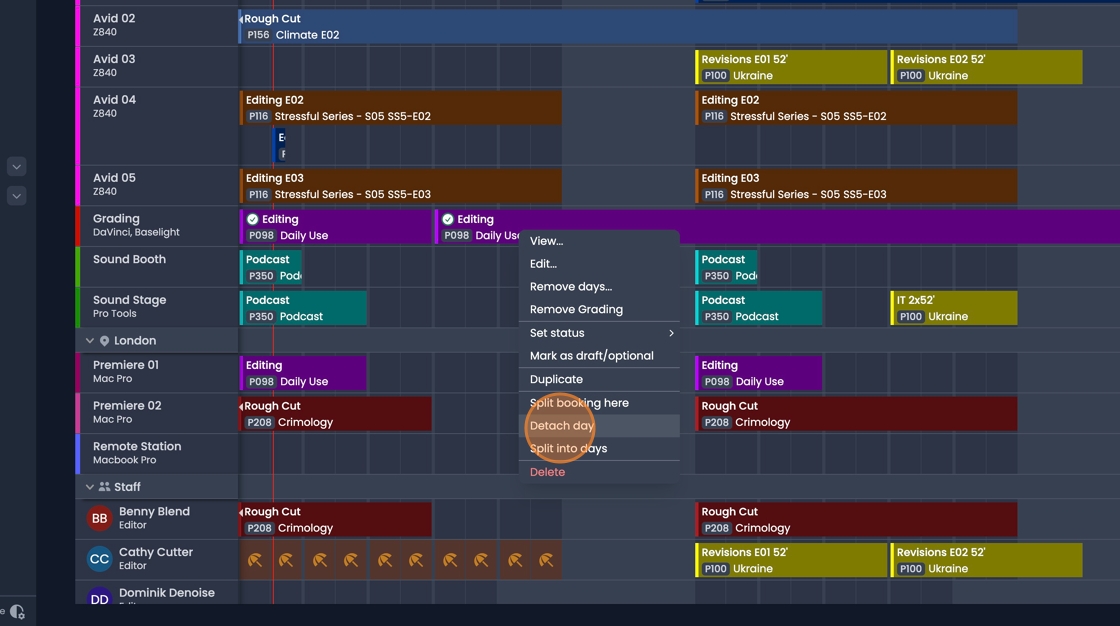 Detach day option to separate single day from multi-day booking