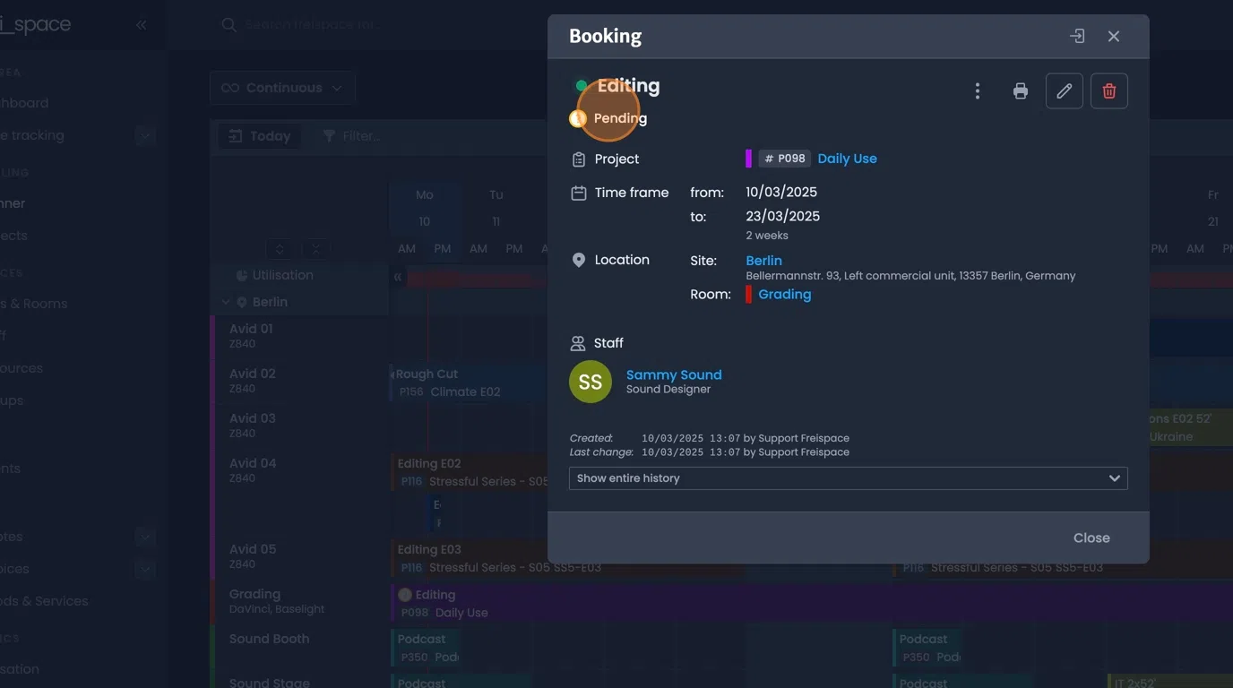 Single click for booking details and double click for editing dialog