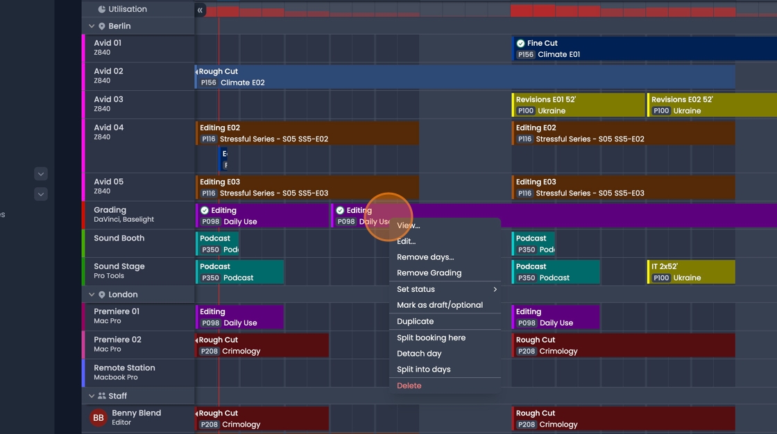 Split booking feature to divide booking into two separate editable parts
