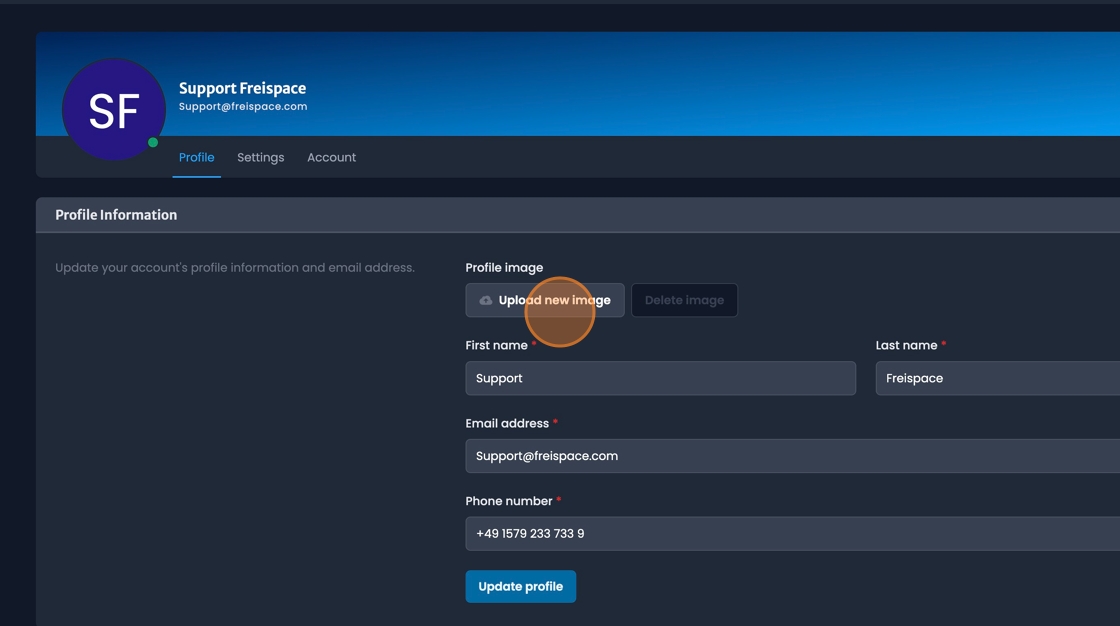 Profile tab showing personal information fields