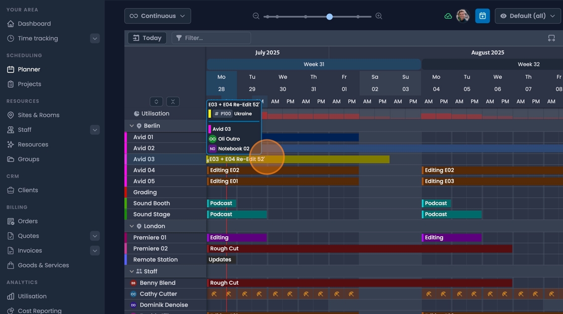 Booking info tab interface for accessing booking-specific task creation
