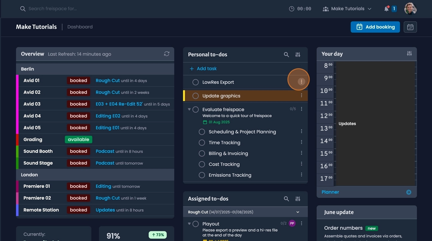 Task menu options for setting due dates, priorities, and adding subtasks