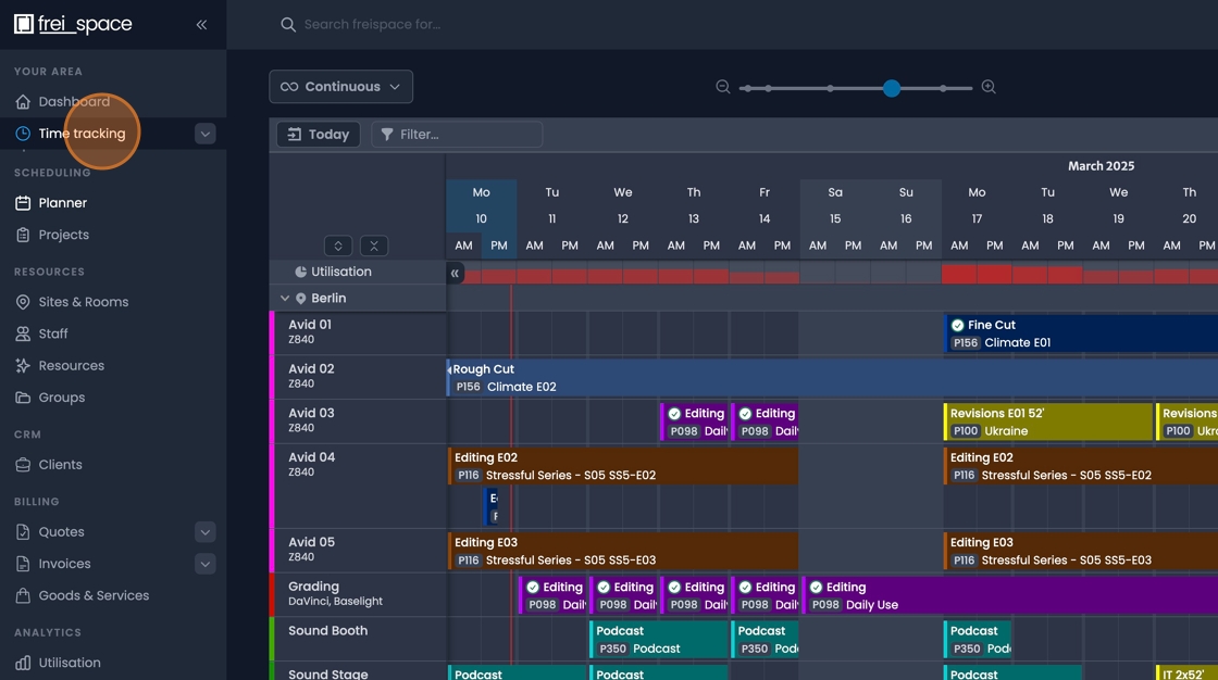 Time tracking module interface for manual time entry
